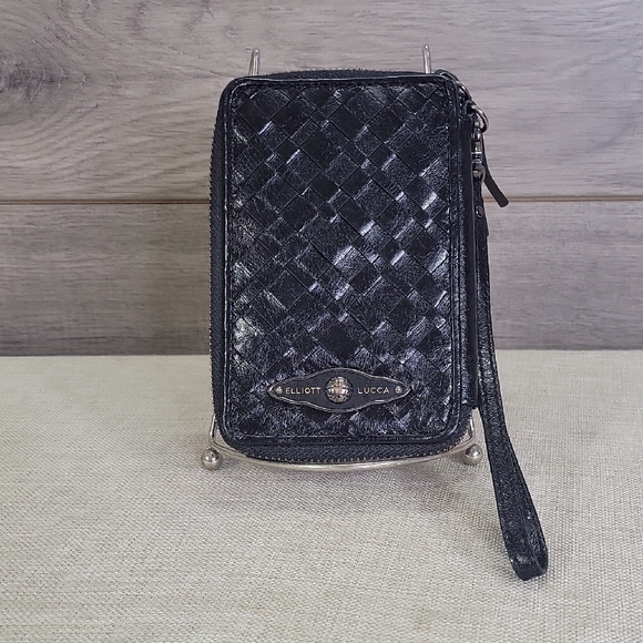 Elliott Lucca Black Woven Leather Wristlet Wallet - Picture 1 of 7